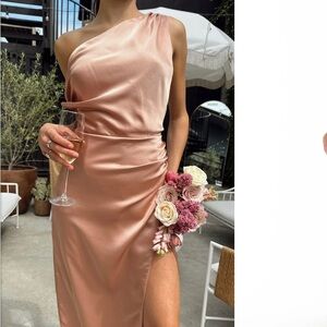 Show Me Your Mumu Jodie bridesmaid dress rose gold luxe satin